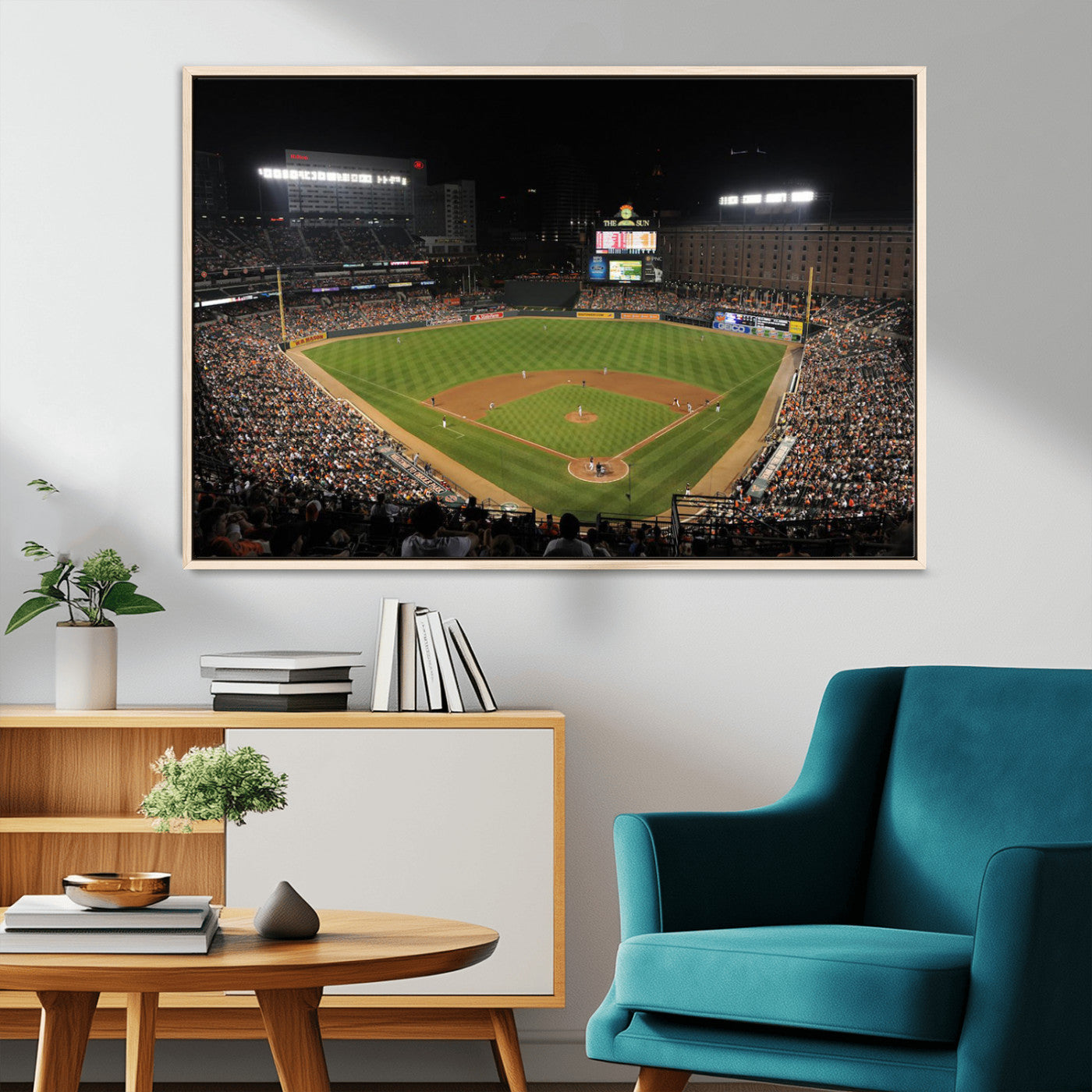 26445161-MGV-CV-36X24-Baseball Stadium at Night – Panoramic Ballpark Canvas Wall Art, Sports Decor for Man Cave, Office, Game Room, Sports Bar, Baseball