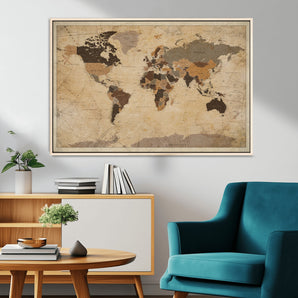 35788368-MGV-CV-36X24-Vintage World Map Wall Art – Rustic Antique Style Map Canvas Print, Classic Explorer Decor for Office, Study, Living Room,