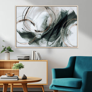 86583265-SEG-FC-90X60_Oversize_Oversize-Black and Gray Abstract Wall Art – Modern Copper Circle Canvas Print, Contemporary Minimalist Painting for Living Room, Bedroom,