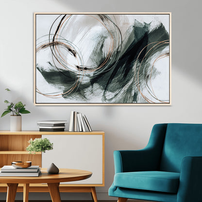 86583265-SEG-FC-90X60_Oversize_Oversize-Black and Gray Abstract Wall Art – Modern Copper Circle Canvas Print, Contemporary Minimalist Painting for Living Room, Bedroom,