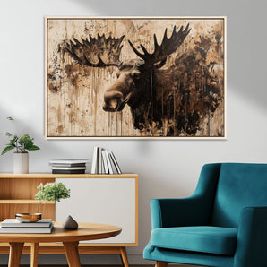83505059-MGV-CV-36X24-Majestic Moose Wall Art – Rustic Animal Canvas Painting – Wilderness Wildlife Decor with Earthy Tones for Cabin, Lodge, Farmhouse,
