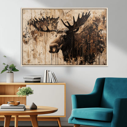 83505059-MGV-CV-36X24-Majestic Moose Wall Art – Rustic Animal Canvas Painting – Wilderness Wildlife Decor with Earthy Tones for Cabin, Lodge, Farmhouse,