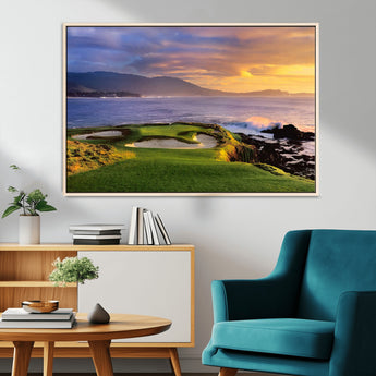 39644075-MGV-CV-36X24-Golf Course Wall Art – Coastal Sunset Canvas Print, Scenic Oceanfront Fairway Landscape Decor for Office, Man Cave, or Living Room