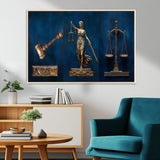 91629053-MGV-CV-36X24-Lady Justice Wall Art – Golden Gavel and Scales Canvas Print, Elegant Legal Office Decor for Lawyers, Judges, Courtroom or Study