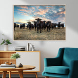 13867292-MGV-CV-36X24-Black Cattle Wall Art – Rustic Ranch Herd Canvas Print, Western Farmhouse Country Landscape Decor for Living Room, Office, or