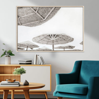 97043123-MGV-CV-36X24-Beach Umbrella Wall Art – Minimalist Coastal Canvas Print, Woven Parasol Summer Decor for Bedroom, Living Room, or Modern Beach