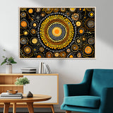 45478523-MGV-CV-36X24-Abstract Circle Wall Art – Bold Black and Gold Dot Painting Canvas Print, Modern Geometric Mandala Style Decor for Living Room or
