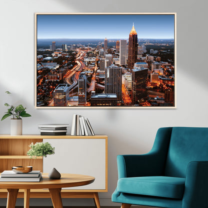 25096967-MGV-CV-36X24-Atlanta Skyline Wall Art – Vibrant Cityscape Canvas Print, Modern Night Lights Urban Decor for Office, Living Room, or Apartment