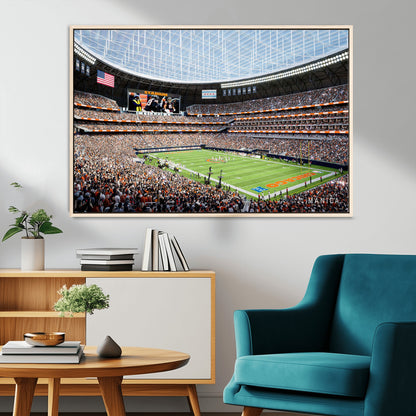 32530647-MGV-CV-36X24-Chicago Bears Stadium Wall Art – Futuristic Dome Arena Canvas Print, Modern Football Concept Design Decor for Man Cave, Bar, or