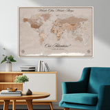 95243244-MGV-CV-36X24-Wander Often Wonder Always World Map Wall Art – Neutral Beige Adventure Canvas Print, Rustic Boho Travel Decor for Bedroom, Living