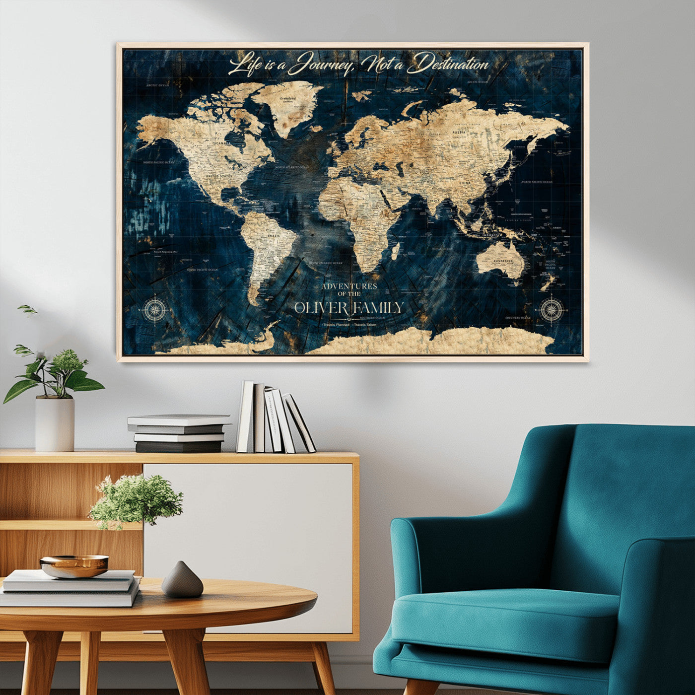 36970886-MGV-CV-36X24-Life is a Journey Not a Destination World Map Rustic Navy Beige Vintage Travel Wall Art Adventure Quote Canvas Print for Home