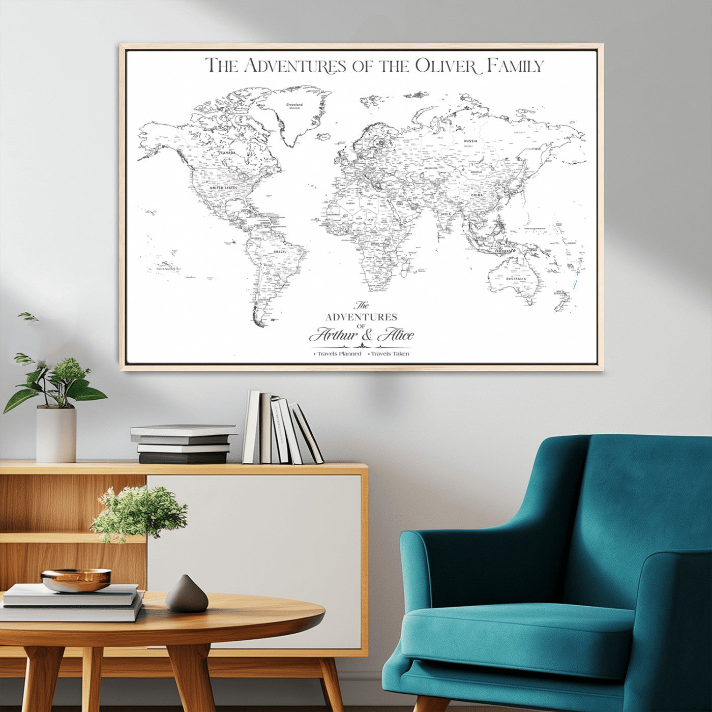 21029247-MGV-CV-36X24-Minimalist World Map Wall Art – Black and White Travel Adventure Print, Modern Family Travel Map Decor for Living Room, Bedroom,