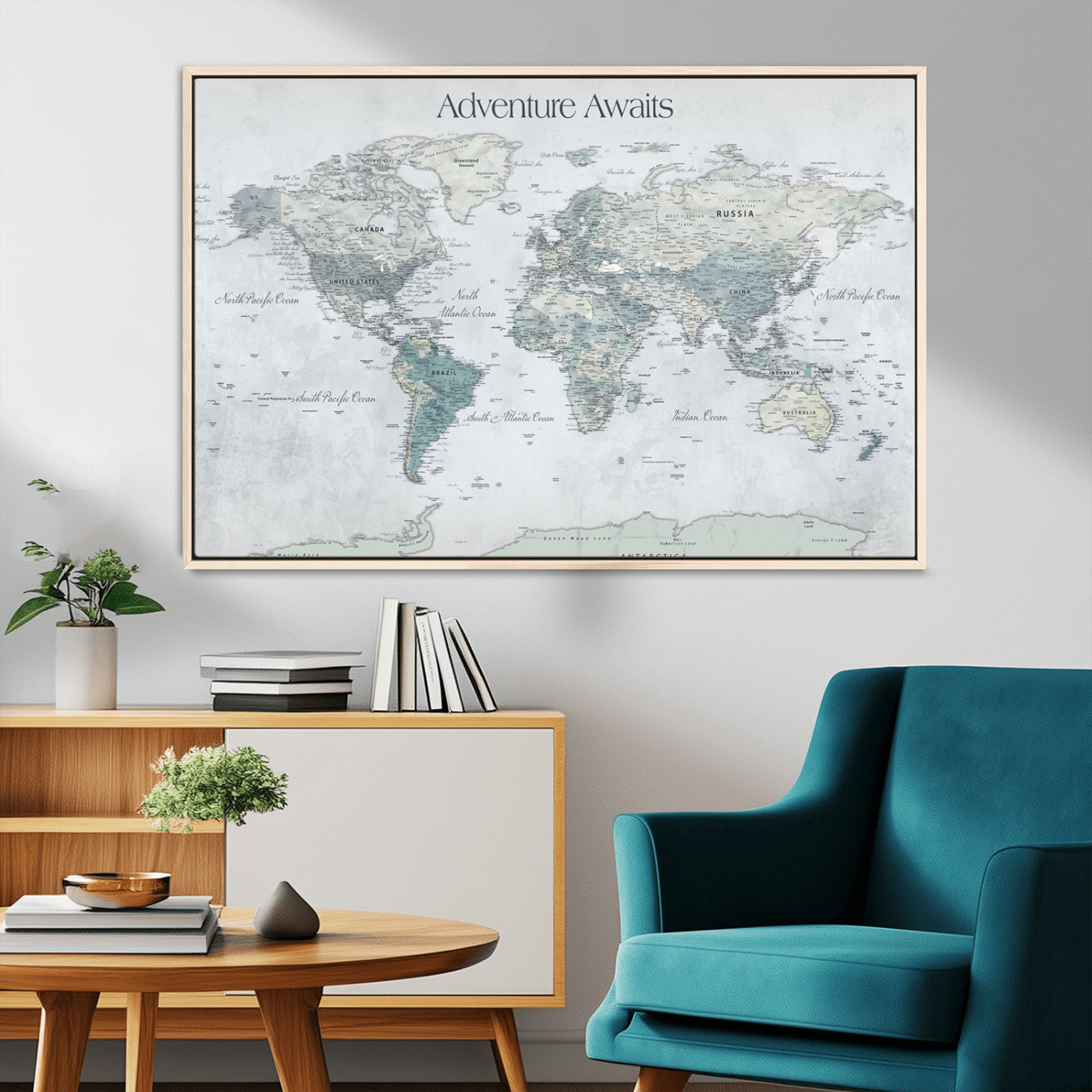 TEST111-MGV-CV-36X24-Personalized Adventure Awaits Push Pin World Map – Custom Framed Travel Tracker Canvas Wall Art for Home, Office
