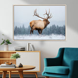 85177251-MGV-CV-36X24-Elk Wall Art – Majestic Wildlife Canvas Print of Bull Elk Snowy Forest, Rustic Nature Decor for Living Room, Cabin, or Office