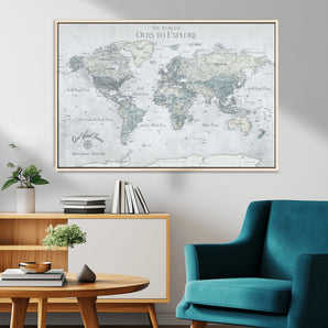 73654056-MGV-CV-36X24-Personalized Push Pin World Map Canvas – Custom Framed Travel Tracker Wall Art for Home, Office