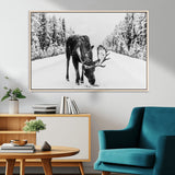 38956835-MGV-CV-36X24-Moose Wall Art – Black and White Wildlife Canvas Print with Snowy Forest Road, Rustic Nature Photography for Cabin, Lodge, Living