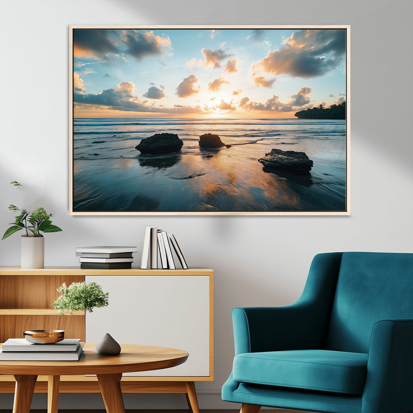 23879436-MGV-FC-36X24_Natural-Rocky Ocean Sunset Canvas Wall Art – Seaside Dramatic Seascape, Ocean Sunset Art Print for Coastal Modern Decor for Nature