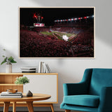 60690191-MGV-CV-36X24-Stadium Wall Art – Night Game Football Canvas Print with Fireworks, Marching Band and Crowd, Panoramic Sports Photography for Man