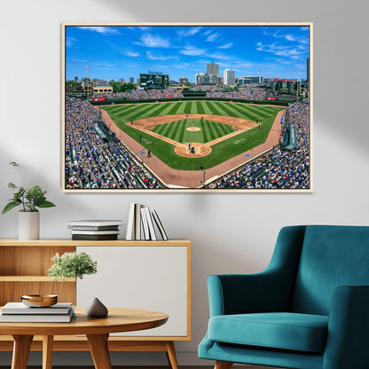 56213978-MGV-FC-36X24_Natural-Wrigley Field Baseball Stadium Canvas Wall Art – Packed Crowd Sports Stadium Print, City Skyline Baseball Field Canvas for Game