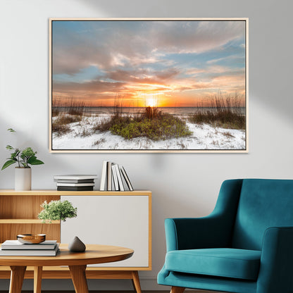 58266230-MGV-FC-36X24_Natural-Sunset Beach Canvas Wall Art – Coastal Ocean Landscape Print, Seaside Nature Art for Coastal Chic Decor, Living Room, Bedroom,