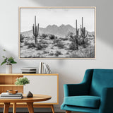 97436PHN-MGV-CV-36X24-Desert Landscape Wall Art – Black and White Cactus and Mountain Canvas Print, Southwestern Nature Photography for Living Room,
