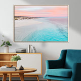 41613614-MGV-CV-36X24-Beach Sunset Wall Art – Pastel Ocean Canvas Print, Turquoise Water and Pink Sky Photography Decor for Bedroom, Living Room, Office