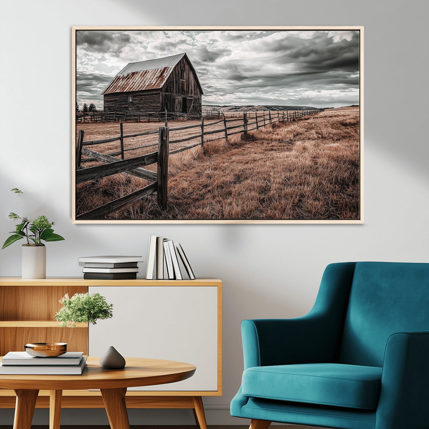 70676381-MGV-CV-36X24-Rustic Barn Wall Art – Weathered Farmhouse Canvas Print, Country Landscape Photography Decor for Bedroom, Living Room, Office,