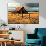 16480179-MGV-CV-36X24-Farmhouse Wall Art – Rustic Barn and Golden Field Canvas Print, Country Landscape Photography Decor for Bedroom, Living Room,