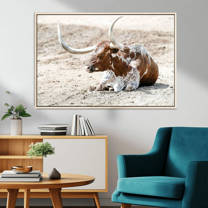 89096667-MGV-CV-36X24-Texas Longhorn Wall Art – Rustic Western Canvas Print, Cattle Photography Decor for Ranch House, Living Room, Office, Man Cave