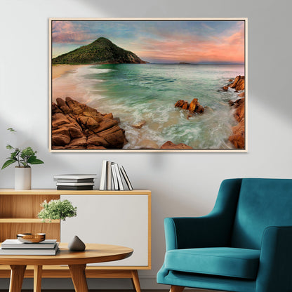 53831025-MGV-CV-36X24-Coastal Landscape Wall Art – Tropical Beach Ocean Canvas Print, Sunset Mountain View Photography Decor for Living Room, Bedroom,