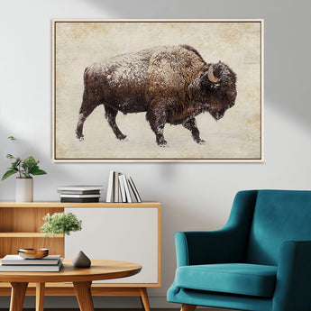 54810031-MGV-CV-36X24-Western Wall Art – Snow Covered Bison Canvas Print, Rustic Wildlife Photography Decor for Bedroom, Living Room, Office, Lodge,