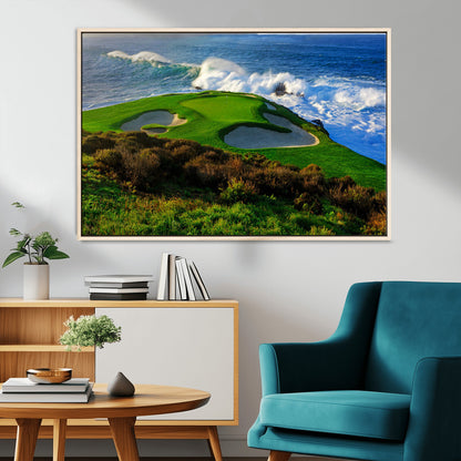 13644055-MGV-CV-36X24-Golf Wall Art – Oceanfront Green Canvas Print, Scenic Coastal Course Photography Decor for Bedroom, Living Room, Office, Sports