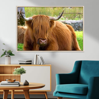 68411138-MGV-CV-36X24-Farmhouse Wall Art – Highland Cow Canvas Print, Rustic Country Cattle Photography Decor for Bedroom, Living Room, Office, Ranch,