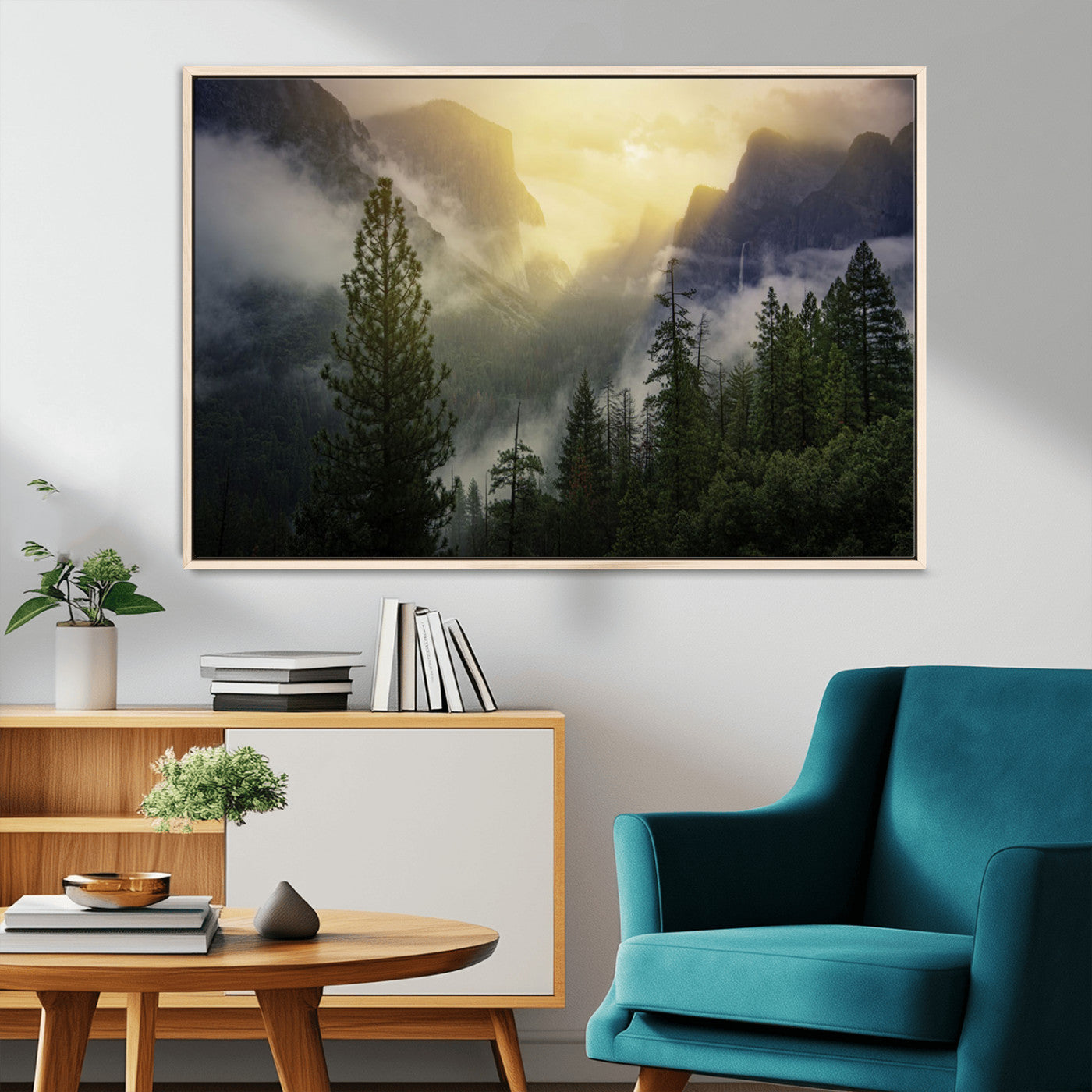 38316884-MGV-CV-36X24-Landscape Wall Art – Misty Mountain Valley Canvas Print, Scenic Pine Forest and Sunrise Photography Decor for Bedroom, Living