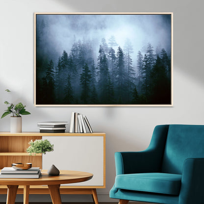 93439624-MGV-CV-36X24-Forest Wall Art – Misty Pine Trees Canvas Print, Moody Nature Photography Decor for Bedroom, Living Room, Office, Cabin, Lodge or
