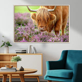 64069351-MGV-CV-36X24-Farmhouse Wall Art – Highland Cow in Wildflowers Canvas Print, Rustic Country Cattle Photography Decor for Bedroom, Living Room,