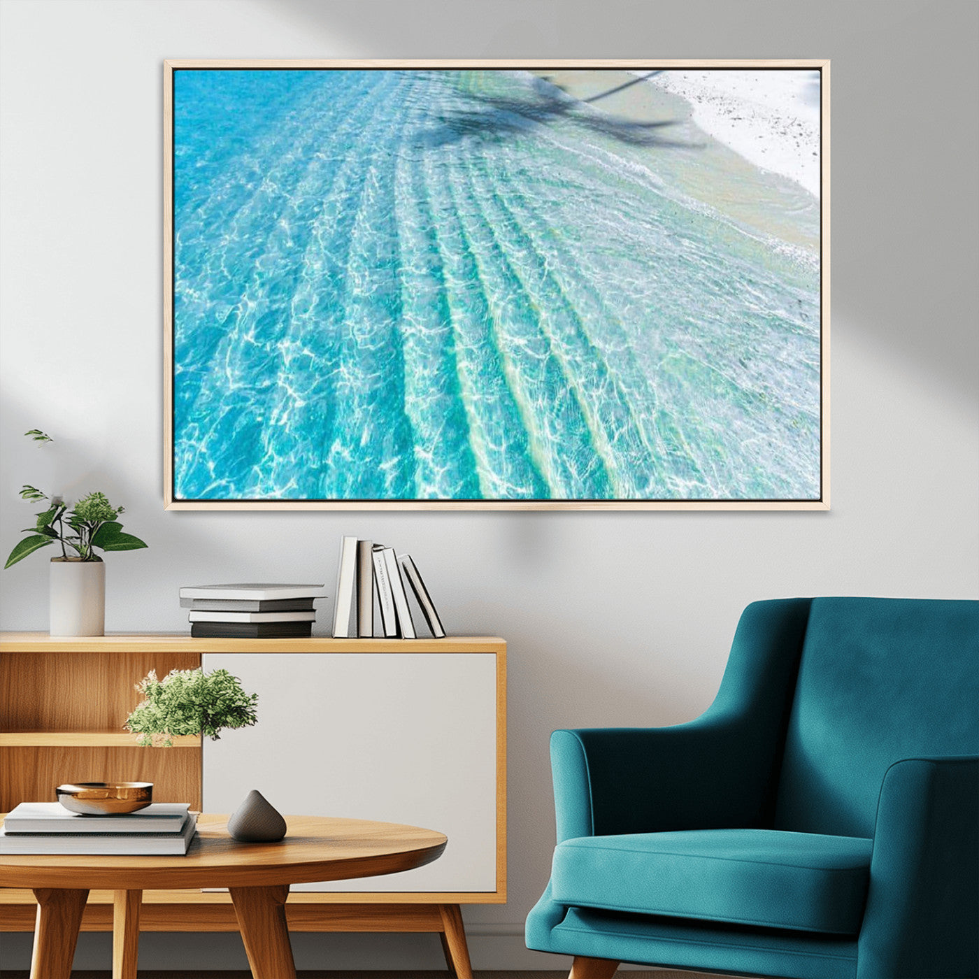 46233906-MGV-CV-36X24-Coastal Wall Art – Turquoise Ocean Waves and White Sand Canvas Print, Tropical Beach Photography Decor for Bedroom, Living Room,