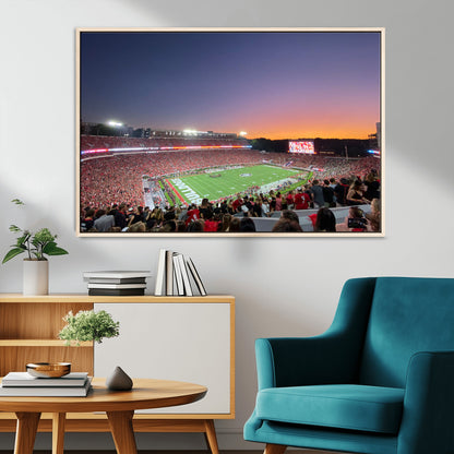 25139565-MGV-CV-36X24-Sanford Stadium Wall Art – Panoramic Georgia Bulldogs Sunset Football Game Canvas Print, Red Crowd Sports Decor for Office, Man