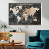 55548943-MGV-CV-36X24-Personalized World Map Wall Art – Rustic Wood Texture Adventure Travel Map with Custom Couple Names, Vintage Dark Wall Decor for