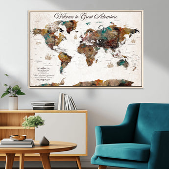 67029173-MGV-CV-36X24-Personalized World Map Wall Art – Colorful Vintage Adventure Travel Map with Custom Couple Names, Rustic Wall Decor for Home,