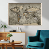 72658967-MGV-CV-36X24-Personalized World Map Wall Art – Adventure Awaits Rustic Sepia Travel Map with Custom Names, Vintage Wall Decor for Couples, Home