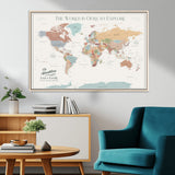 69180591-MGV-CV-36X24-Personalized World Map Wall Art – Rustic Vintage Adventure Travel Map with Custom Family Names, Unique Wall Decor for Couples,