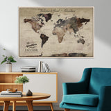 78610079-MGV-CV-36X24-Personalized World Map Wall Art – Vintage Rustic Travel Map with Custom Family Name, Adventure Wall Decor for Home, Family Gift or