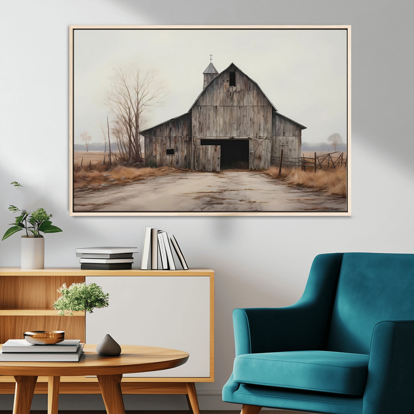 90499-MGV-CV-36X24-Old Barn Wall Art Canvas Print, Framed Rustic Barn Art Picture Print, Abandoned Farm Perfect Rustic Farmhouse Decor Artwork