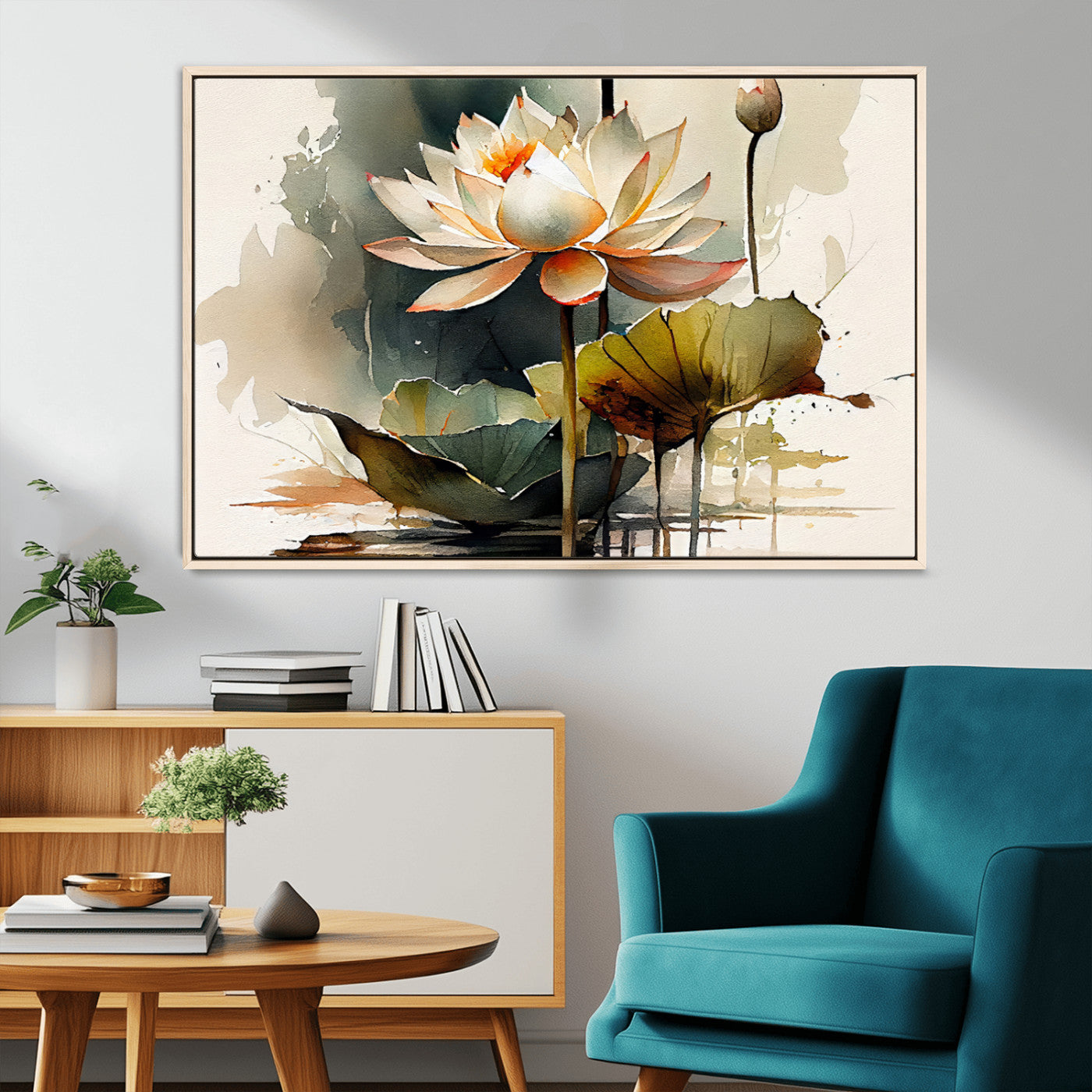 46359-MGV-CV-36X24-Lotus Blossom Wall Art Canvas Print, Framed Water Lily Art Picture Print, Zen Flower Perfect Zen Botanical Decor Artwork