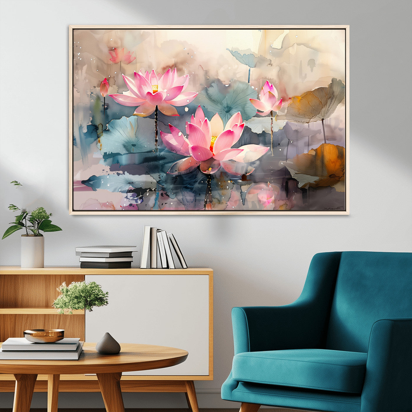 18414-MGV-CV-36X24-Pink Lotus Wall Art Canvas Print, Framed Water Lily Art Picture Print, Dreamy Floral Perfect Dreamy Botanical Decor Artwork
