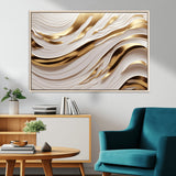 41237-MGV-CV-36X24-Gold Waves Wall Art Canvas Print, Framed Elegant Flow Art Picture Print, Luxury Layers Perfect Minimal Luxe Decor Artwork