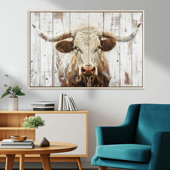 10840-MGV-CV-36X24-Texas Longhorn Wall Art Canvas Print, Framed Rustic Bull Art Picture Print, Western Cattle Perfect Rustic Western Decor Artwork