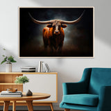 12484-MGV-CV-36X24-Texas Longhorn Wall Art Canvas Print, Framed Western Bull Art Picture Print, Moody Cattle Perfect Moody Western Decor Artwork