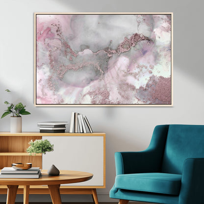 16416-MGV-CV-36X24-Blush Marble Wall Art Canvas Print, Framed Rose Gold Art Picture Print, Pink Cloudy Perfect Modern Glam Decor Artwork